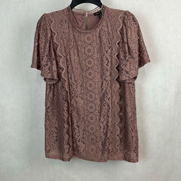 Cable & Gauge Short Sleeved Lace Blouse Top Shirt Sz Large Short Sleeve Dressy - Picture 1 of 8